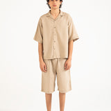 BAGGY FIT TEXTURED RESORT COLLAR SHIRT