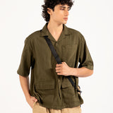 BAGGY FIT TEXTURED RESORT COLLAR SHIRT