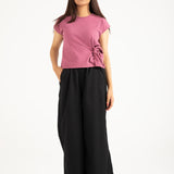 TEXTURED KNIT TOP WITH TIE DETAIL