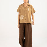 EMBOSSED BUTTON DOWN KNIT TOP