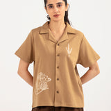 EMBOSSED BUTTON DOWN KNIT TOP
