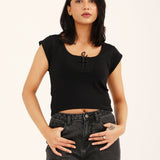 CROPPED TEE WITH TIE DETAIL
