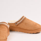 SHEARLING TRIM PLATFORM SLIDES