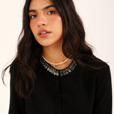 BUTTON DOWN EMBELLISHED SWEATER