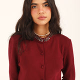 BUTTON DOWN EMBELLISHED SWEATER