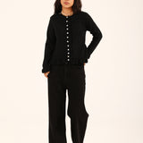 RUFFLED CROPPED CARDIGAN