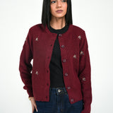 EMBROIDERED CARDIGAN WITH SCALLOPED HEM