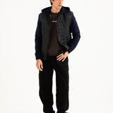 QUILTED CONTRAST SLEEVE HOODED JACKET
