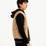 QUILTED CONTRAST SLEEVE HOODED JACKET