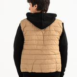 QUILTED CONTRAST SLEEVE HOODED JACKET