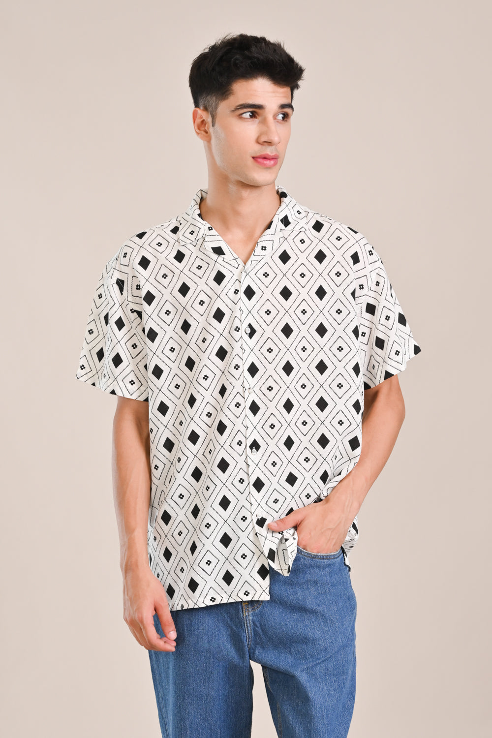 BAGGY FIT RESORT COLLAR PRINTED SHIRT