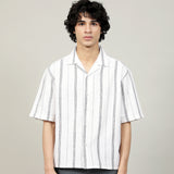 BOXY FIT RESORT COLLAR STRIPED SHIRT