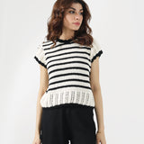 CONTRAST CROCHET KNIT TOP