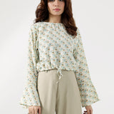 PRINTED TOP WITH BELL SLEEVES