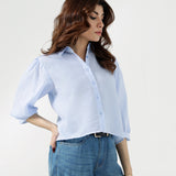 BUTTON DOWN TOP WITH BLOUSED SLEEVE