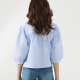 BUTTON DOWN TOP WITH BLOUSED SLEEVE