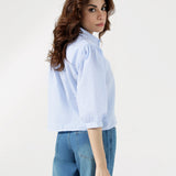 BUTTON DOWN TOP WITH BLOUSED SLEEVE