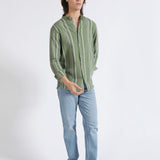 MANDARIN COLLAR LINEN STRIPED SHIRT
