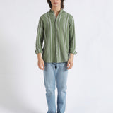 MANDARIN COLLAR LINEN STRIPED SHIRT