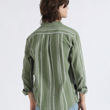 MANDARIN COLLAR LINEN STRIPED SHIRT