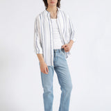 MANDARIN COLLAR LINEN STRIPED SHIRT
