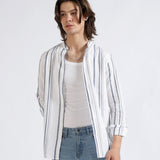 MANDARIN COLLAR LINEN STRIPED SHIRT