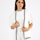 TEXTURED KNIT FRONT OPEN TOP