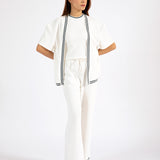 TEXTURED KNIT FRONT OPEN TOP