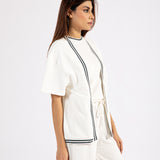 TEXTURED KNIT FRONT OPEN TOP