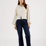 CROPPED TEXTURED STRIPER SHIRT