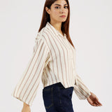 CROPPED TEXTURED STRIPER SHIRT