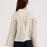 CROPPED TEXTURED STRIPER SHIRT