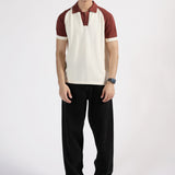 CONTRAST RAGLAN SLEEVE JOHNNY COLLAR KNITTED POLO
