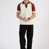 CONTRAST RAGLAN SLEEVE JOHNNY COLLAR KNITTED POLO