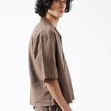 BOXY FIT RESORT COLLAR LINEN SHIRT