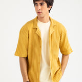 BAGGY FIT RESORT COLLAR TEXTURED POLO