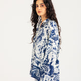 PRINTED SATIN BUTTON DOWN SHIRT