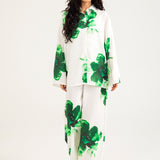 PRINTED SATIN BUTTON DOWN SHIRT