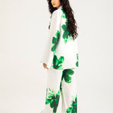PRINTED SATIN BUTTON DOWN SHIRT