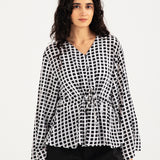 PRINTED TOP WITH DRAWCORD DETAIL