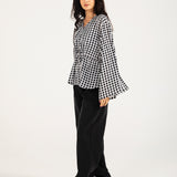 PRINTED TOP WITH DRAWCORD DETAIL