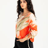 PRINTED TOP WITH SLEEVE DETAIL