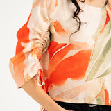 PRINTED TOP WITH SLEEVE DETAIL