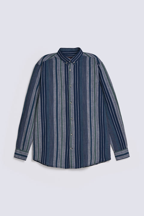 BUTTON DOWN LINEN STRIPED SHIRT
