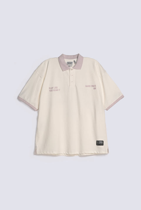 BAGGY FIT CONTRAST COLLAR GRAPHIC POLO