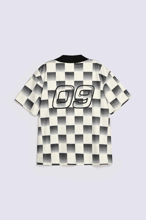 BAGGY FIT JOHNNY COLLAR TEXTURED PRINTED POLO