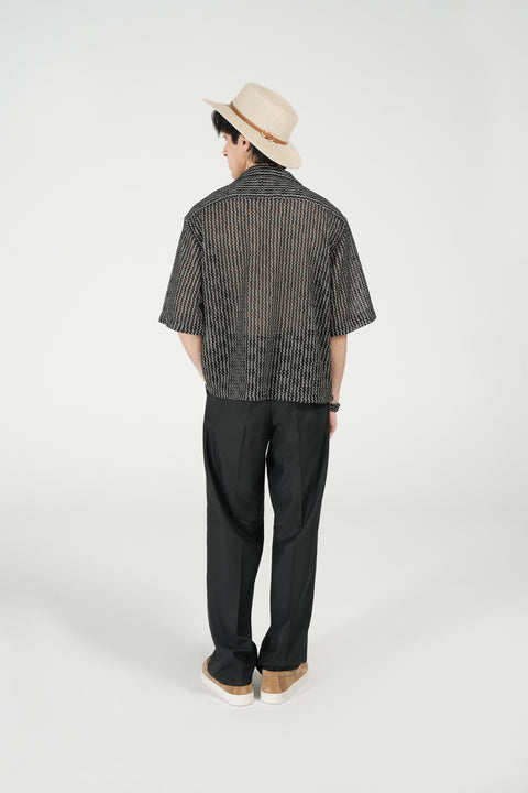 BOXY FIT RESORT COLLAR MESH SHIRT