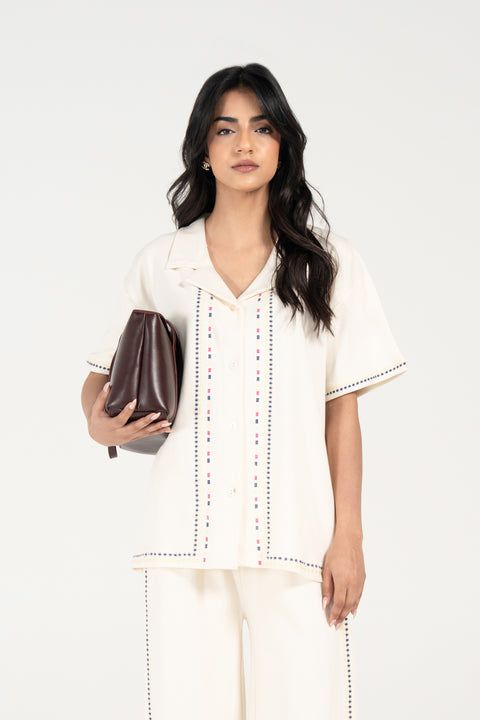 EMBROIDERED BUTTON DOWN KNIT TOP