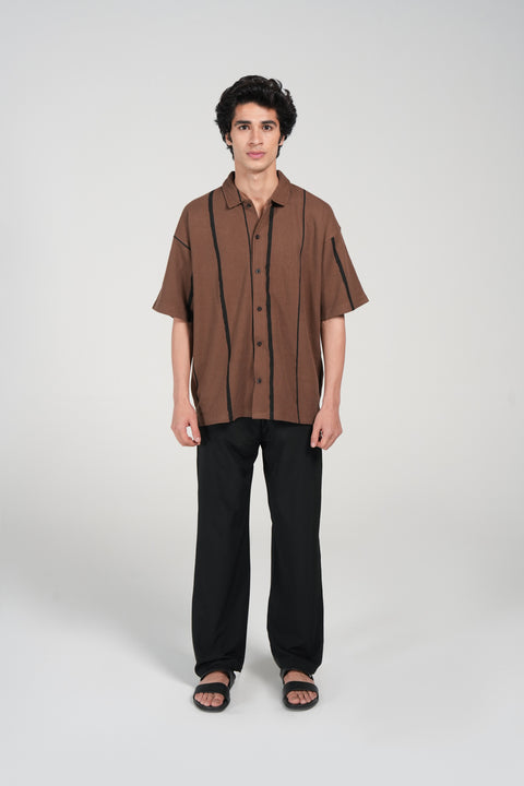 BAGGY FIT BUTTON DOWN TEXTURED PRINTED POLO