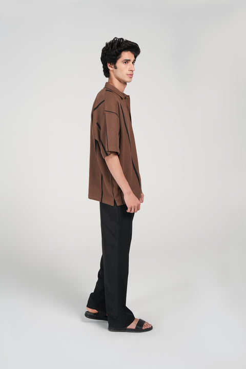 BAGGY FIT BUTTON DOWN TEXTURED PRINTED POLO